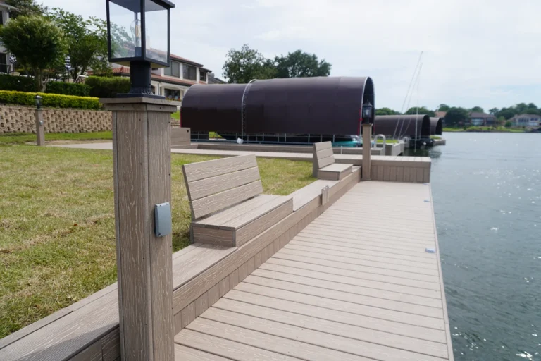 Composite Dock Bench Seating Lamp Post Barrel Arch Lake Conroe