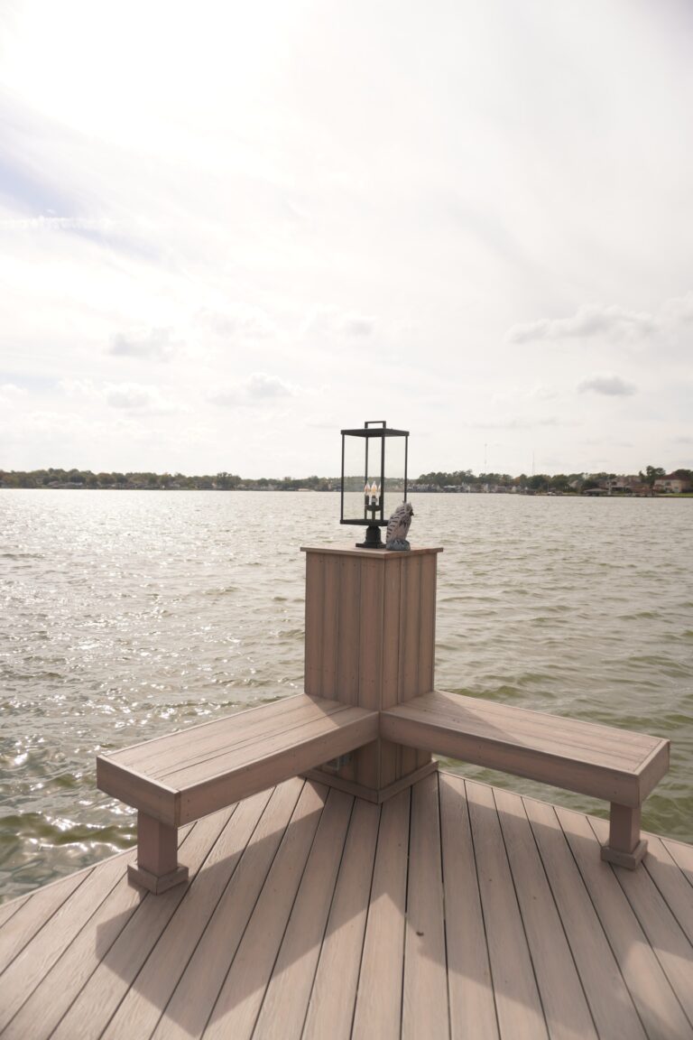 Composite Dock Corner Seating Lamp Post Lake