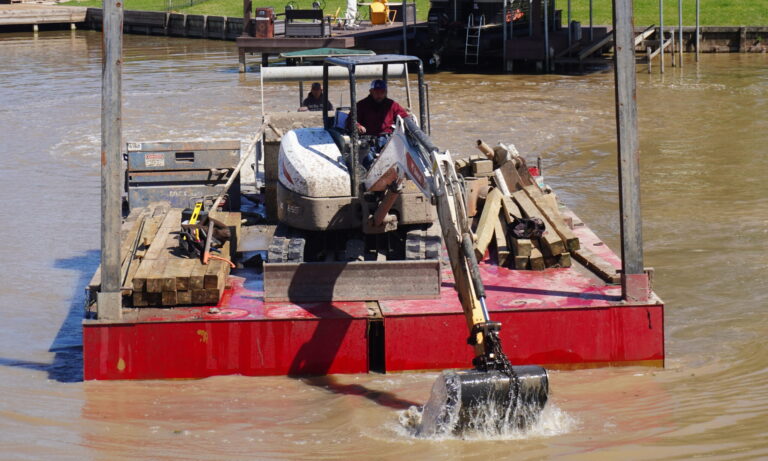 Construction Barge Crew Dock Installation Lake Conroe