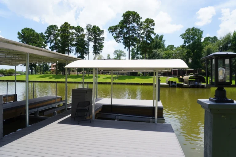 Covered Boat Slip White Canopy Composite Decking