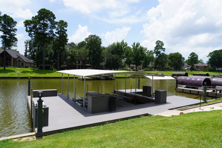 Dual Slip Covered Boathouse Composite Deck Lake Conroe