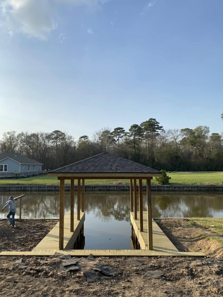 New Covered Boathouse Hip Roof Private Pond
