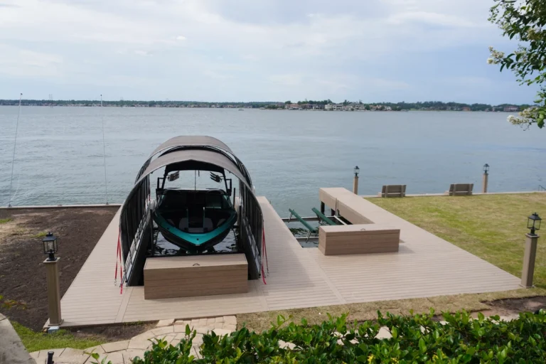 Overhead Cantilever Boat Lift Composite Deck Lake Conroe